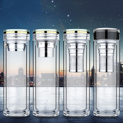 Dubbele het Waterfles van het Muur Dikke Glas met Kristaldeksel BPA Vrije Vriendschappelijke Eco leverancier